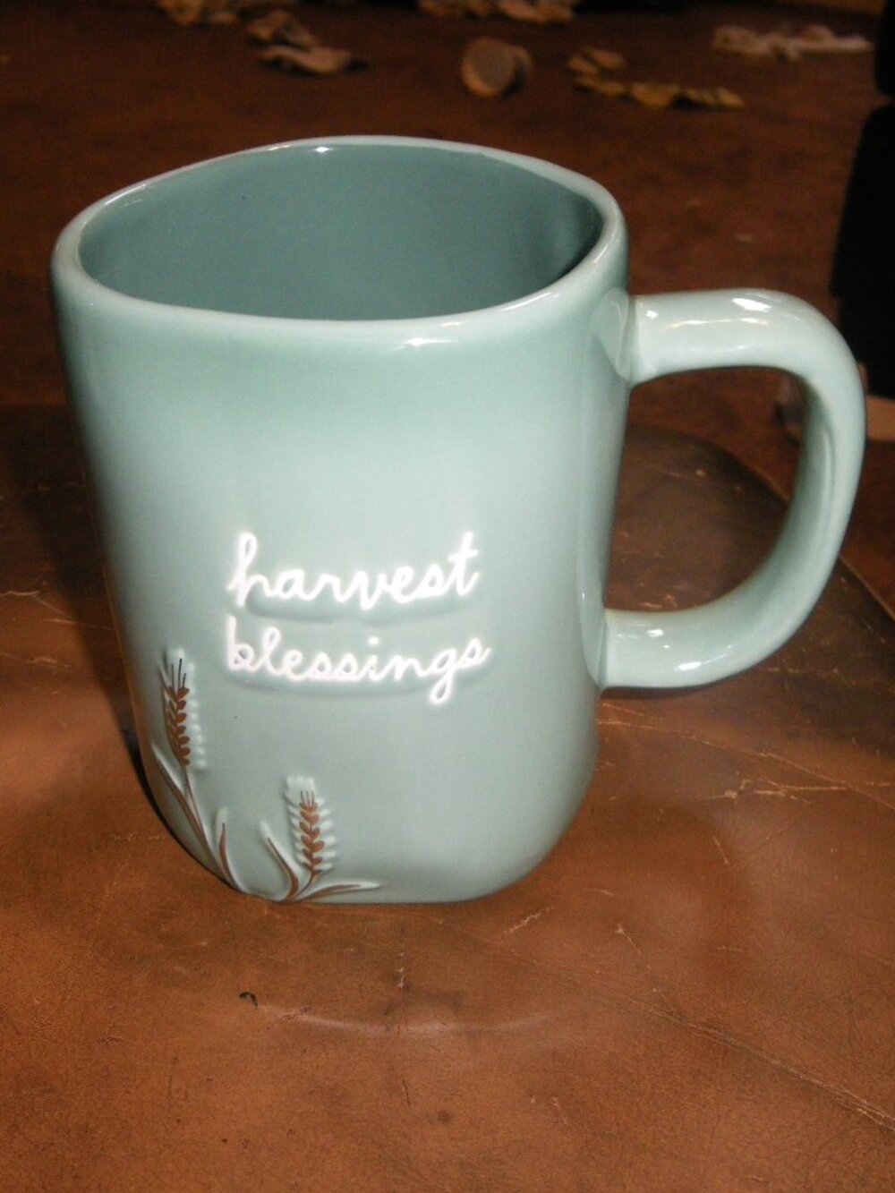 Rae Dunn Large Ceramic Coffee Tea Mug “harvest blessings” & Embossed Grain